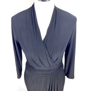 Chaps Black Dress Faux Wrap Women's Sz Medium Stretch Travel Dark Office Siren